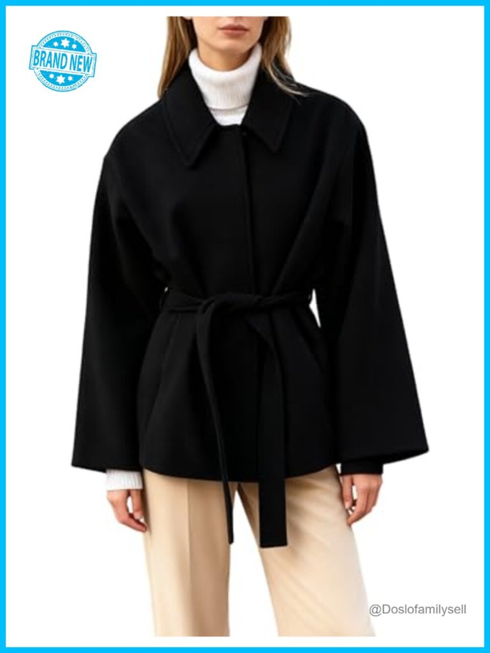 Wool Blend Short Trench Coat Collared Belted Button Front Jacket